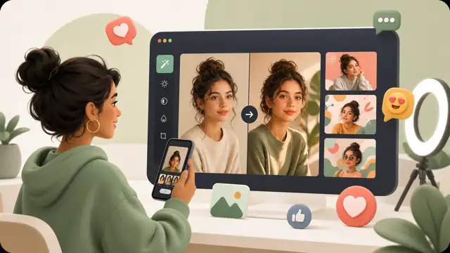 Content creator using AI text to image generator for social media visuals
