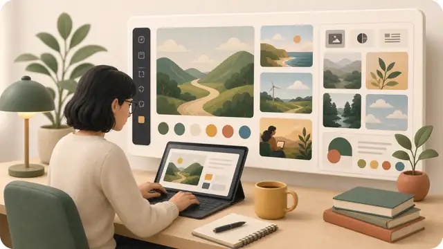 Author creating book illustrations using AI image generator from text